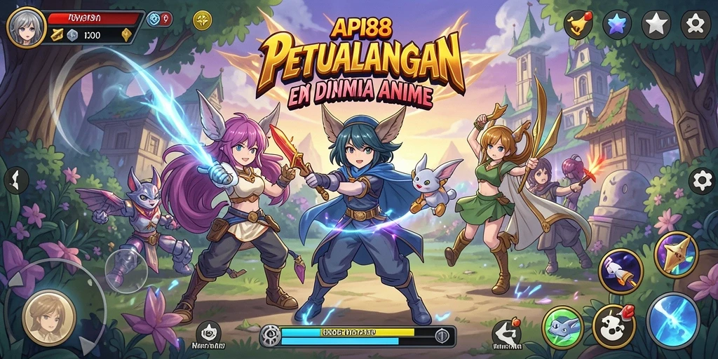 Screenshot permainan API88 menampilkan pertarungan seru karakter anime.