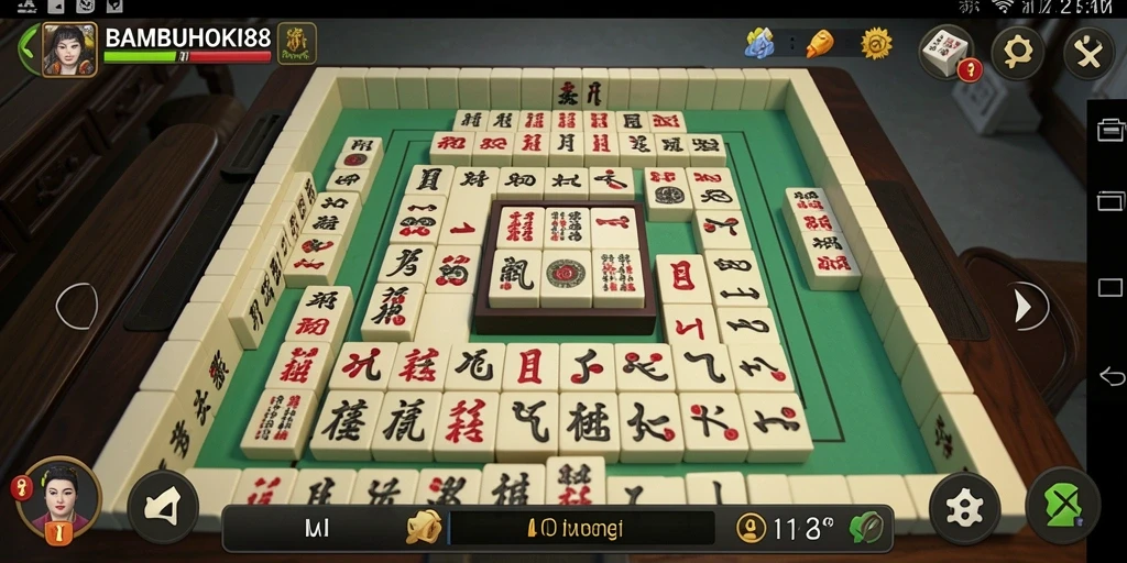Screenshot BAMBUHOKI88 menunjukkan gameplay Mahjong yang mendebarkan dan penuh warna.