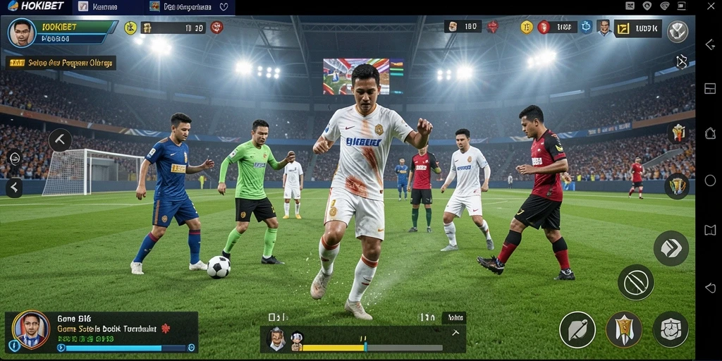Screenshot HOKIBET menampilkan pemain melakukan dribble dalam pertandingan sepak bola.