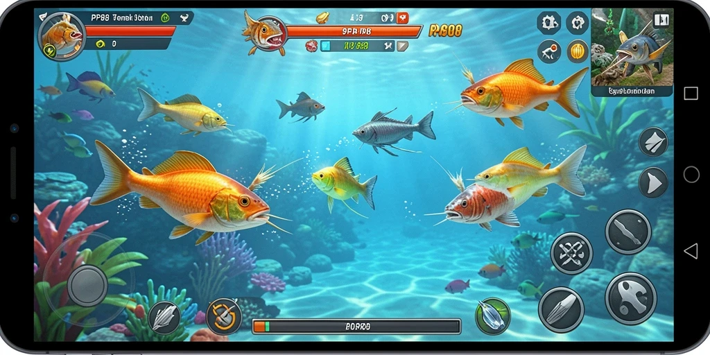 Tampilan gameplay PP88 saat menembak ikan di layar.